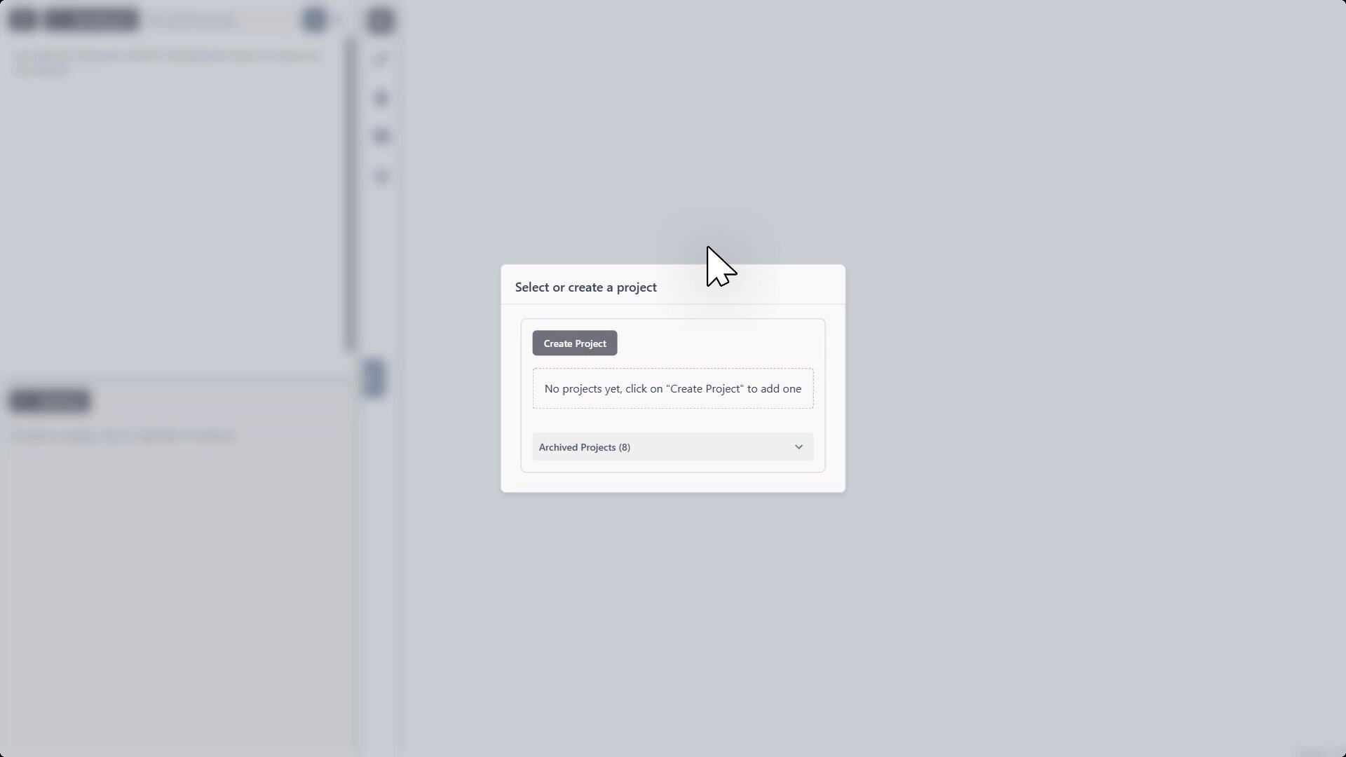 Create Project button in dialog