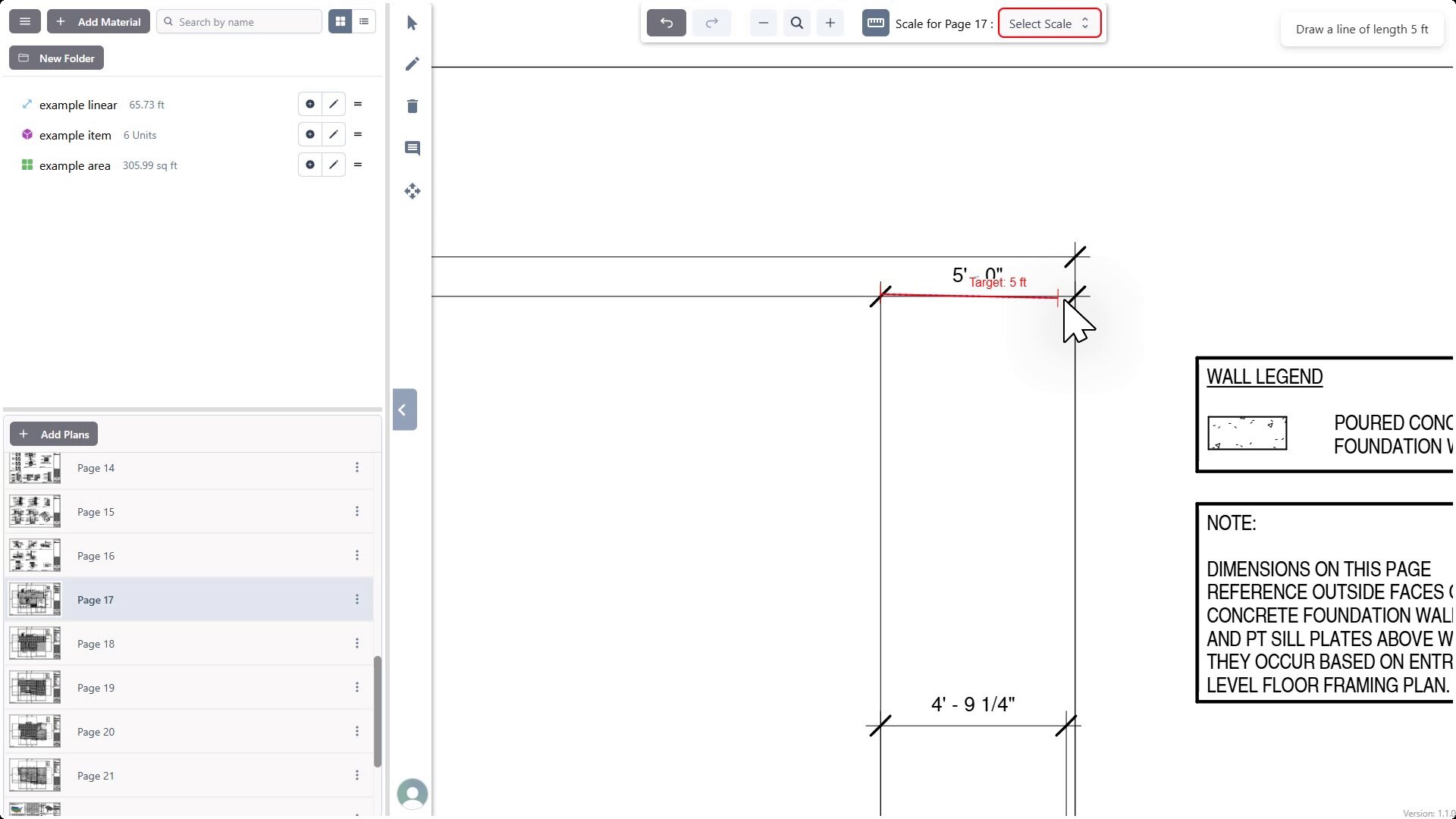Drawing line over known dimension